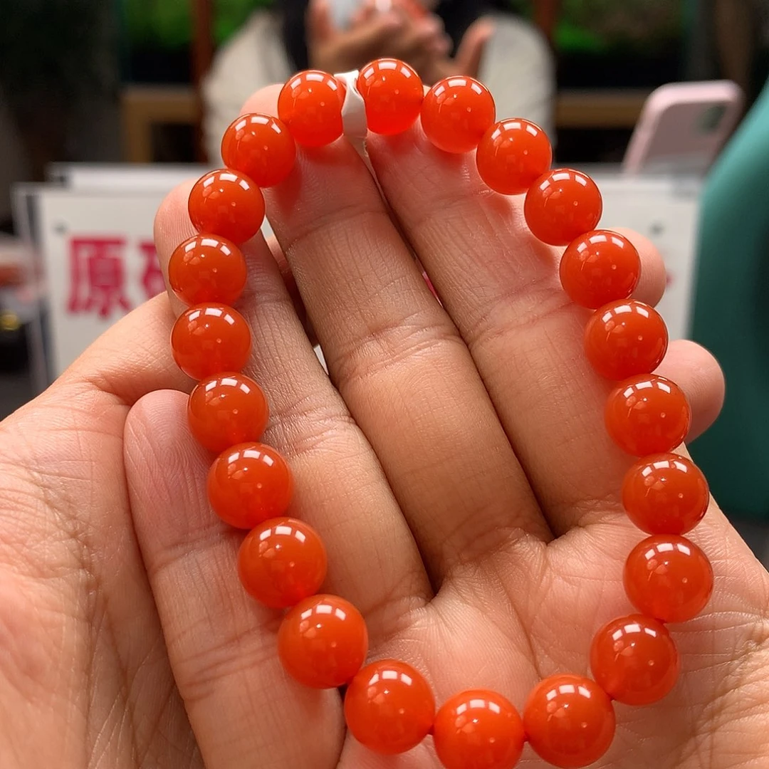 南红玛瑙保山原矿9mm大水沟柿子红手串未镶嵌