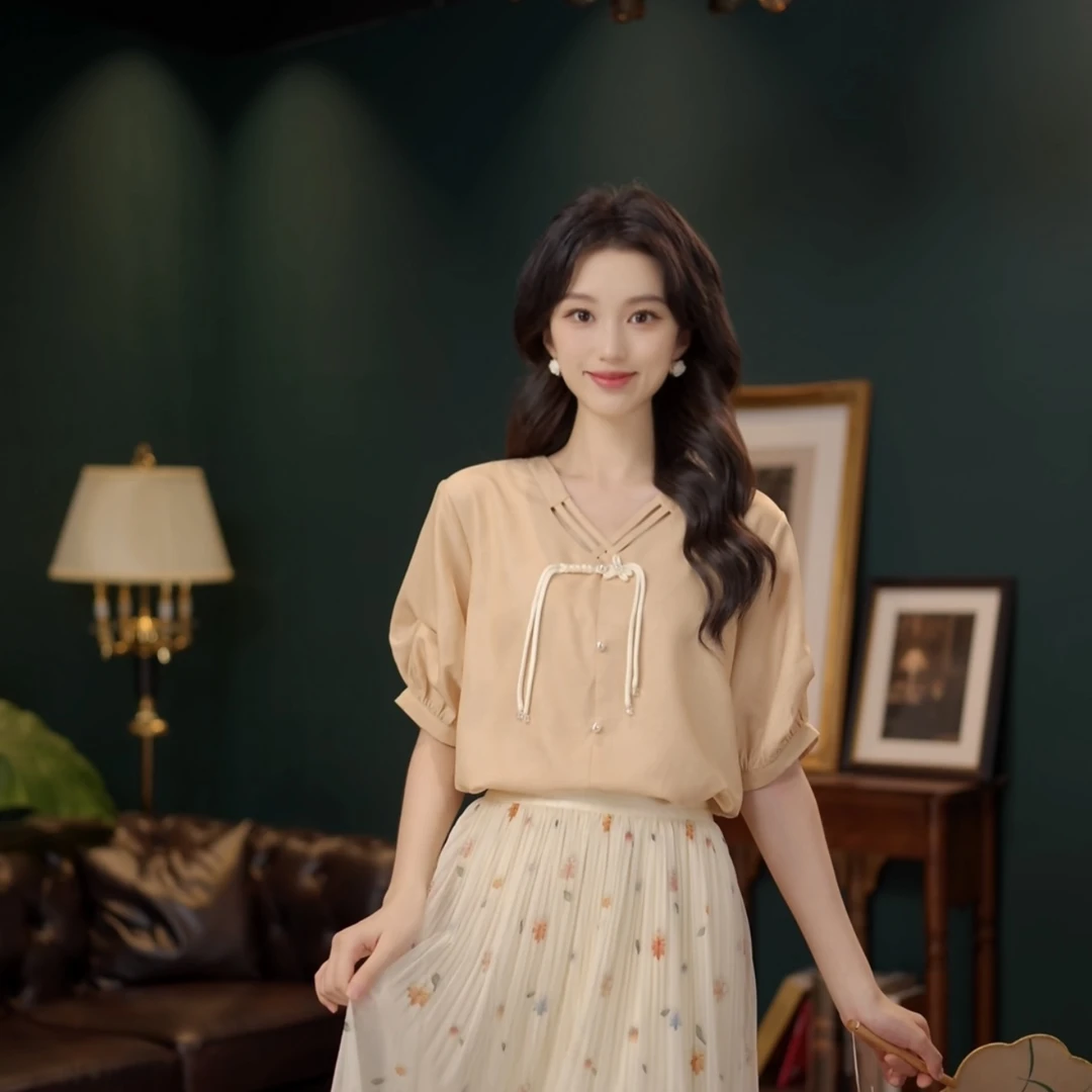 琦琦【珠藕芯】甜美休闲百搭小众短袖女夏季上衣YE0706521