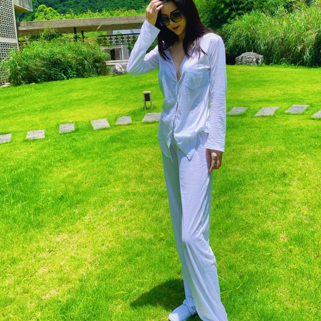 魏元高定/情侣睡衣轻奢高级感家居服女可外穿白色-0528