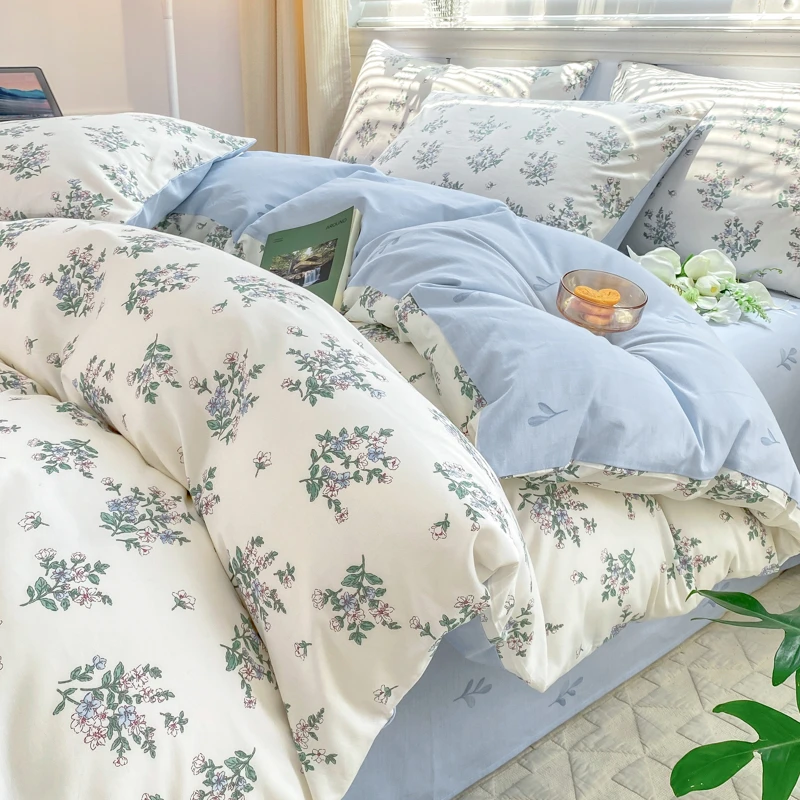 【全棉喷气小清新印花系列四件套厂家直销】2025新款 被套1.6床单1.
