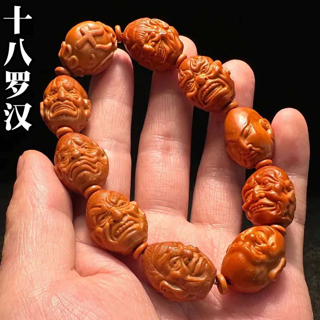 双面十八罗汉橄榄核手串高端核雕大籽雕刻18罗汉男款文玩把件男士