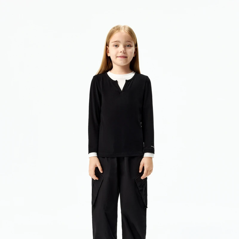 littlemoco童装25秋装新款女童假两件长袖上衣#KBE3TOP008