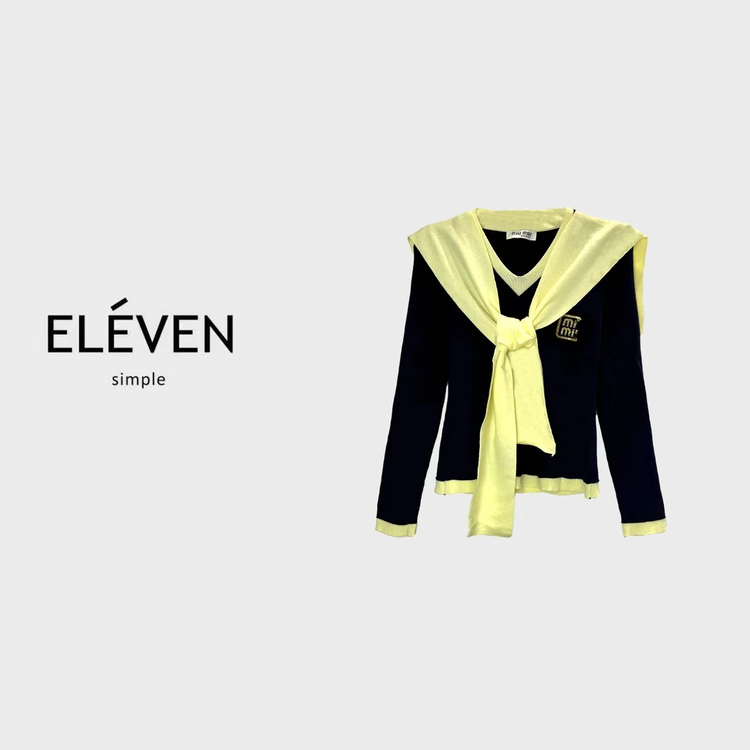 ELEVEN|秋季MIU系撞色披肩长袖两件套
