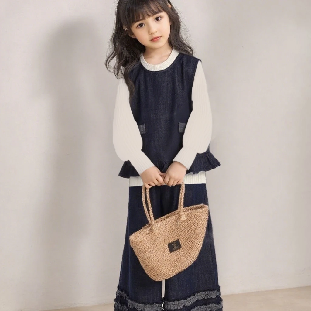 2025新款春秋休闲常规款女休闲风秋季套装上衣半身裙儿童牛仔套装