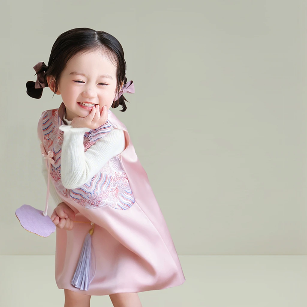 一周岁女宝宝礼服粉色秋冬小女孩中式旗袍婴儿衣服儿童生日公主裙