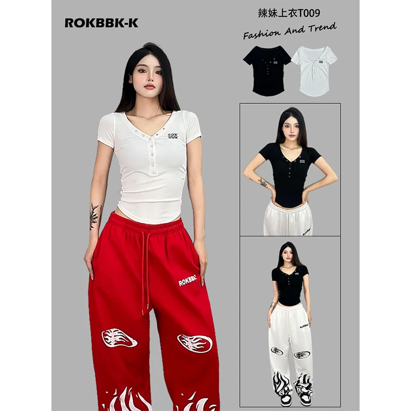ROKBBK-K/布韩街舞潮牌休闲跳舞hiphop带扣女装运动jazz修身上衣