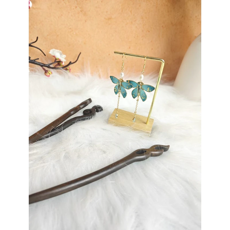 炑歌K451(耳)蓝色蝴蝶一对挂坠手工头饰发饰中式国风发簪