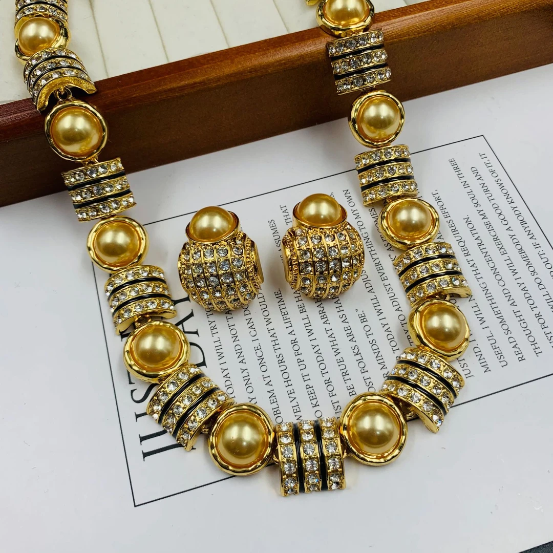 铜合金珐琅项链 复古宫廷风轻奢优雅气质耳钉项链法式首饰套装