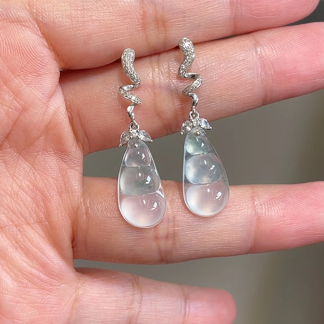 翡翠18K金镶嵌耳饰福豆