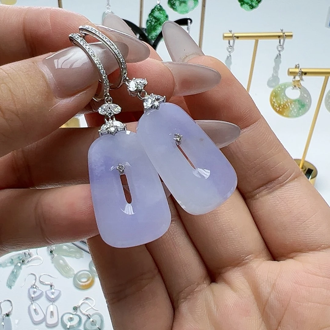18K金镶嵌翡翠耳饰A*Y天然缅甸A货翡翠
