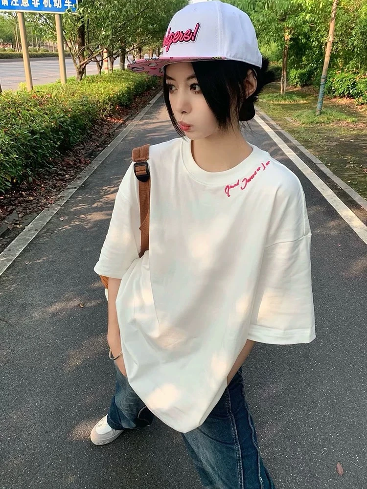 AZGO潮牌夏季宽松印花圆领ins百搭网红情侣设计感T恤（领口字母）