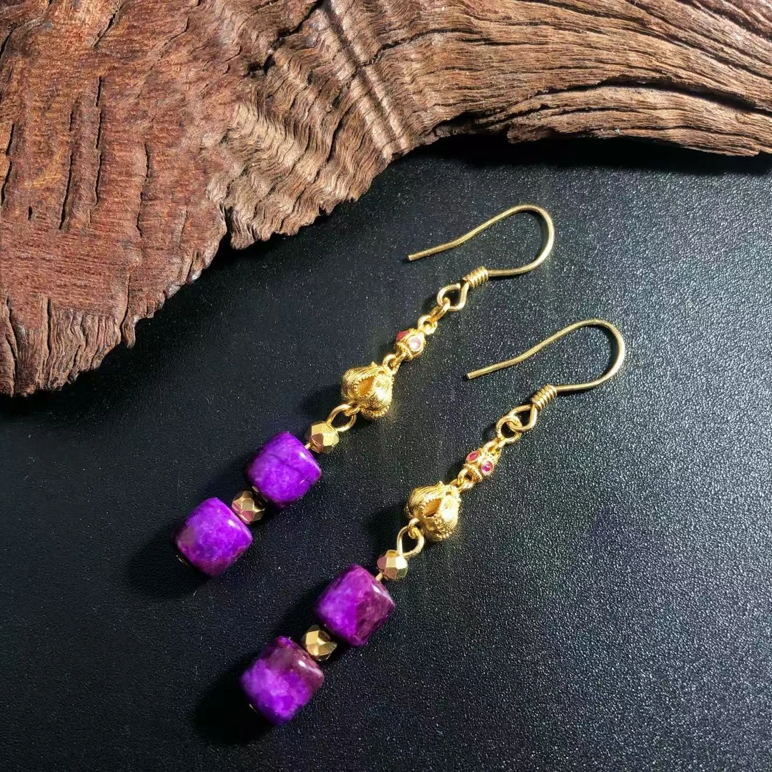 【圣芭黎】天然舒俱来耳环帝王紫丝绒桶珠Y5+/DD1583多样性发