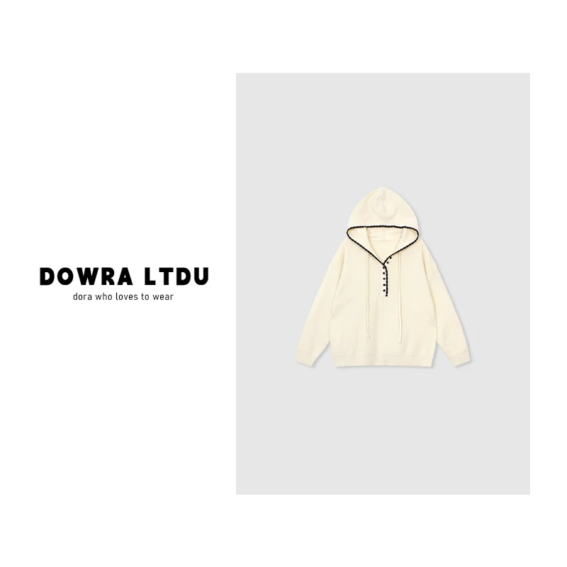 朵拉【一杯暖茶】2025年秋季新款纯色连帽宽松百搭毛衣女102-253789