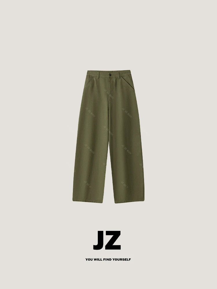 金子/JZ SO MUCH【苔藓棉质裤】户外休闲绿色棉质感弯刀牛仔裤