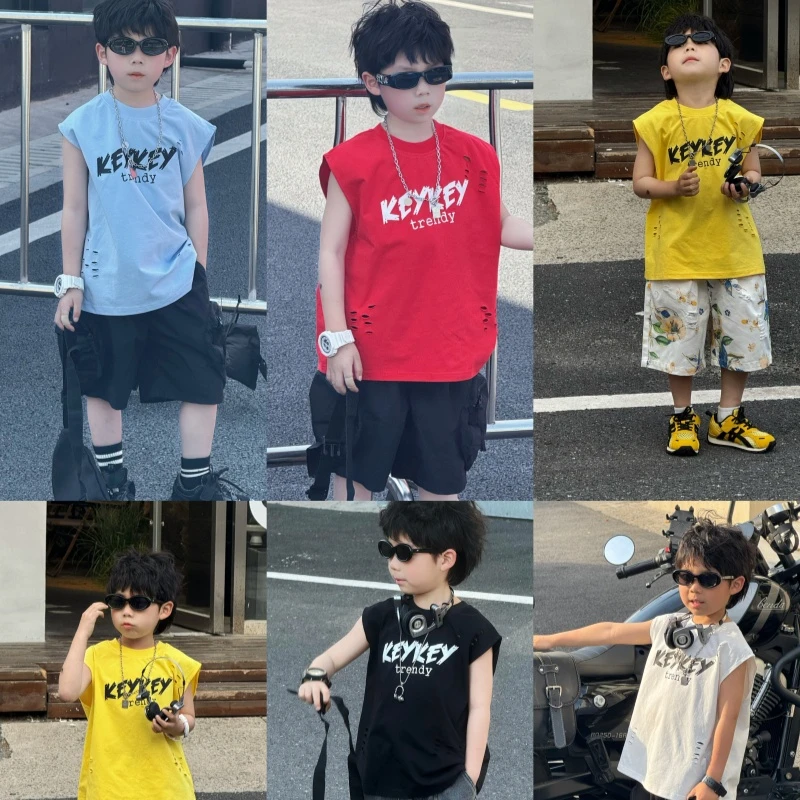 男童背心韩版宽松无袖T恤夏季短袖潮流时尚痞帅男孩子夏季纯棉