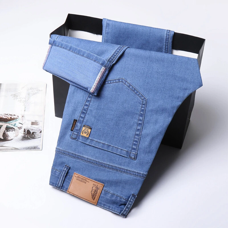 英格堡男士新款简约基础款薄款牛仔裤休闲凉感百搭弹力长裤男8051