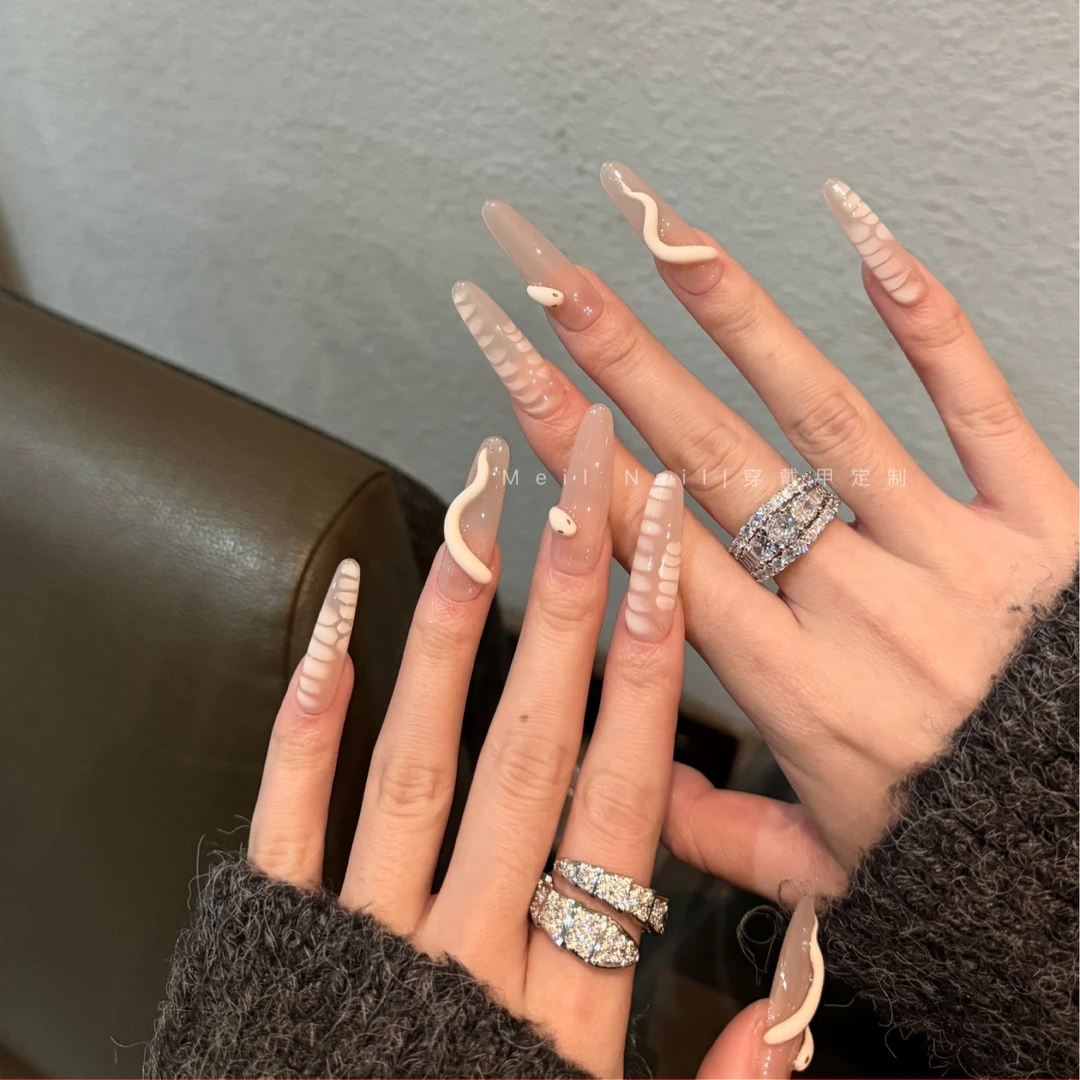 「限定小粉蛇」MeiL |33加长椭圆 纯手工穿戴甲 /可拆卸