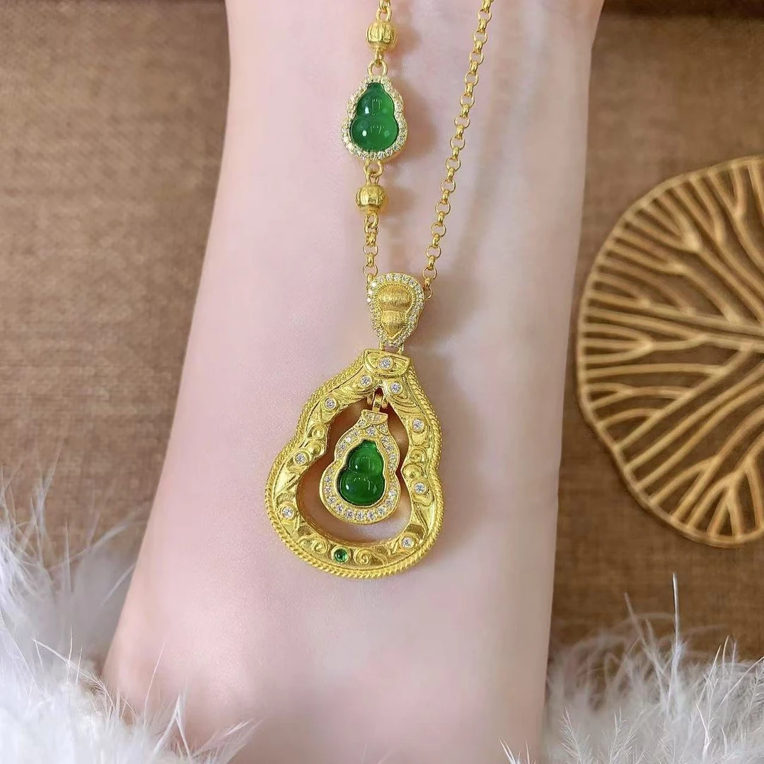 【伟新源】足金999 古法工艺 镶嵌祈福金绿葫芦18.97克（不含链）