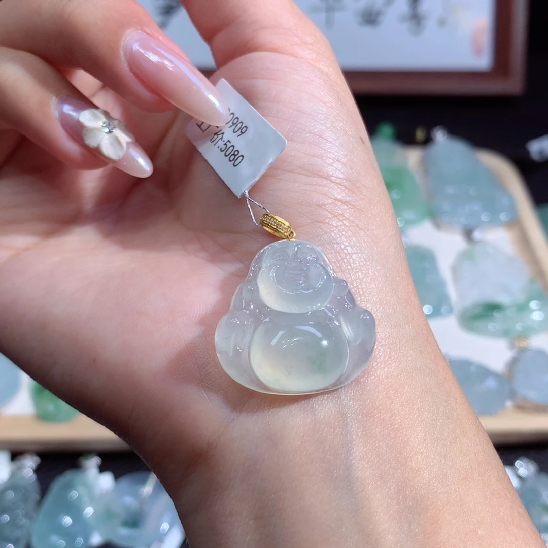 翡翠18K金镶嵌吊坠(不含链)