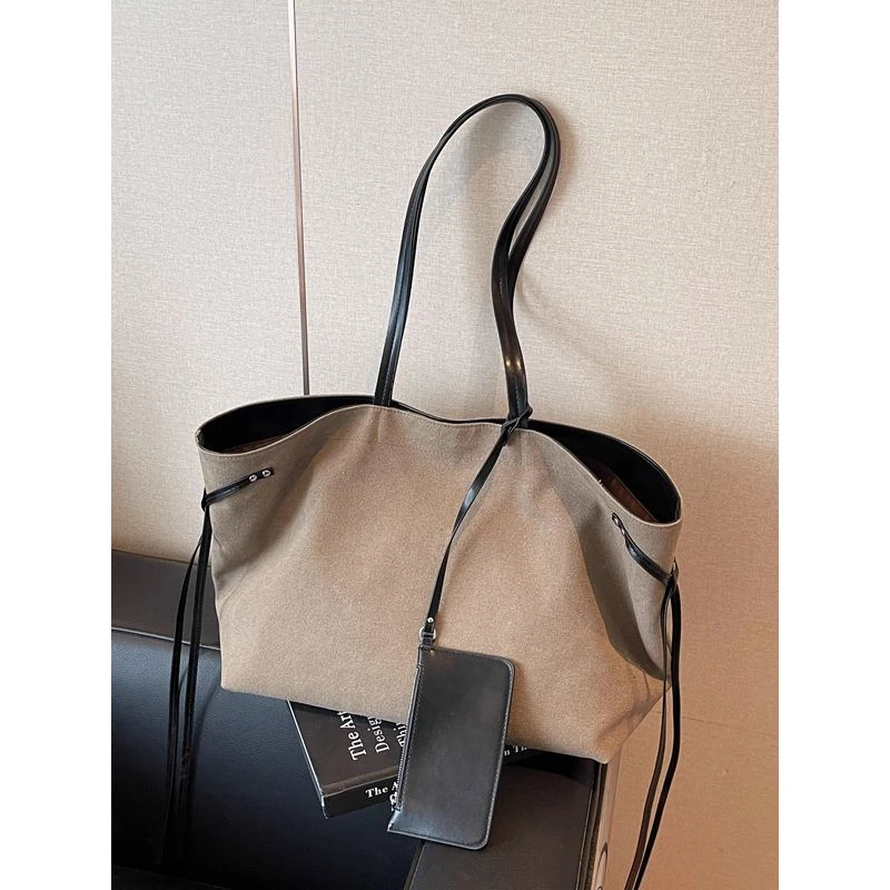 韩国慵懒风大容量托特包手提单肩复古休闲帆布包学生上课通勤大包