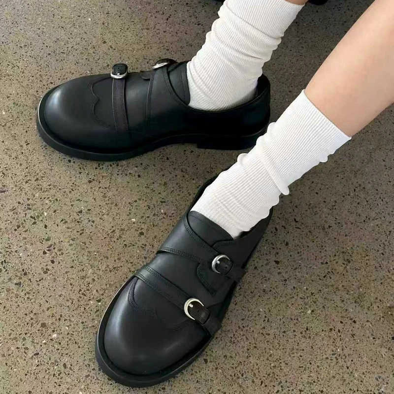 诗姗姗推荐2025秋季新款真皮经典厚底百搭懒人一脚蹬乐福鞋德比鞋