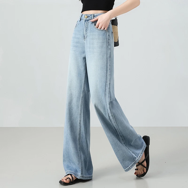 正品高腰阔腿牛仔裤女2025夏季新款薄显瘦垂感时尚休闲直筒裤爆款