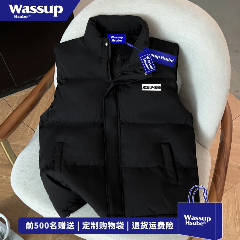 WASSUP HSUBE简约小众字母立领马甲外套男宽松秋冬季百搭坎肩上衣