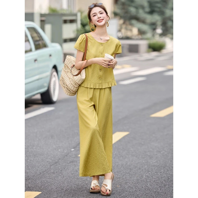 【纪朵研】0967时尚洋气减龄休闲阔腿裤套装女超火夏装一整套两件套