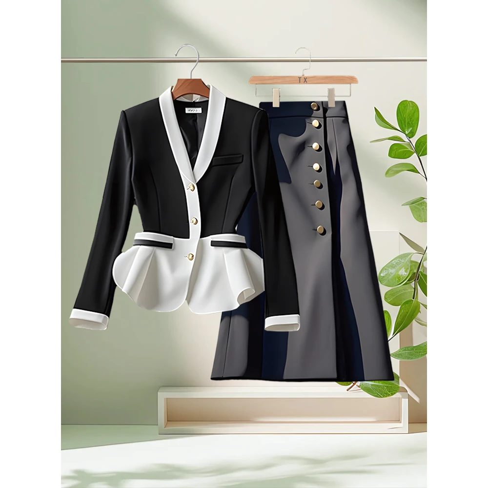 春季新款2025法式气质高级感上衣外套垂坠感高腰a字半身裙套装女