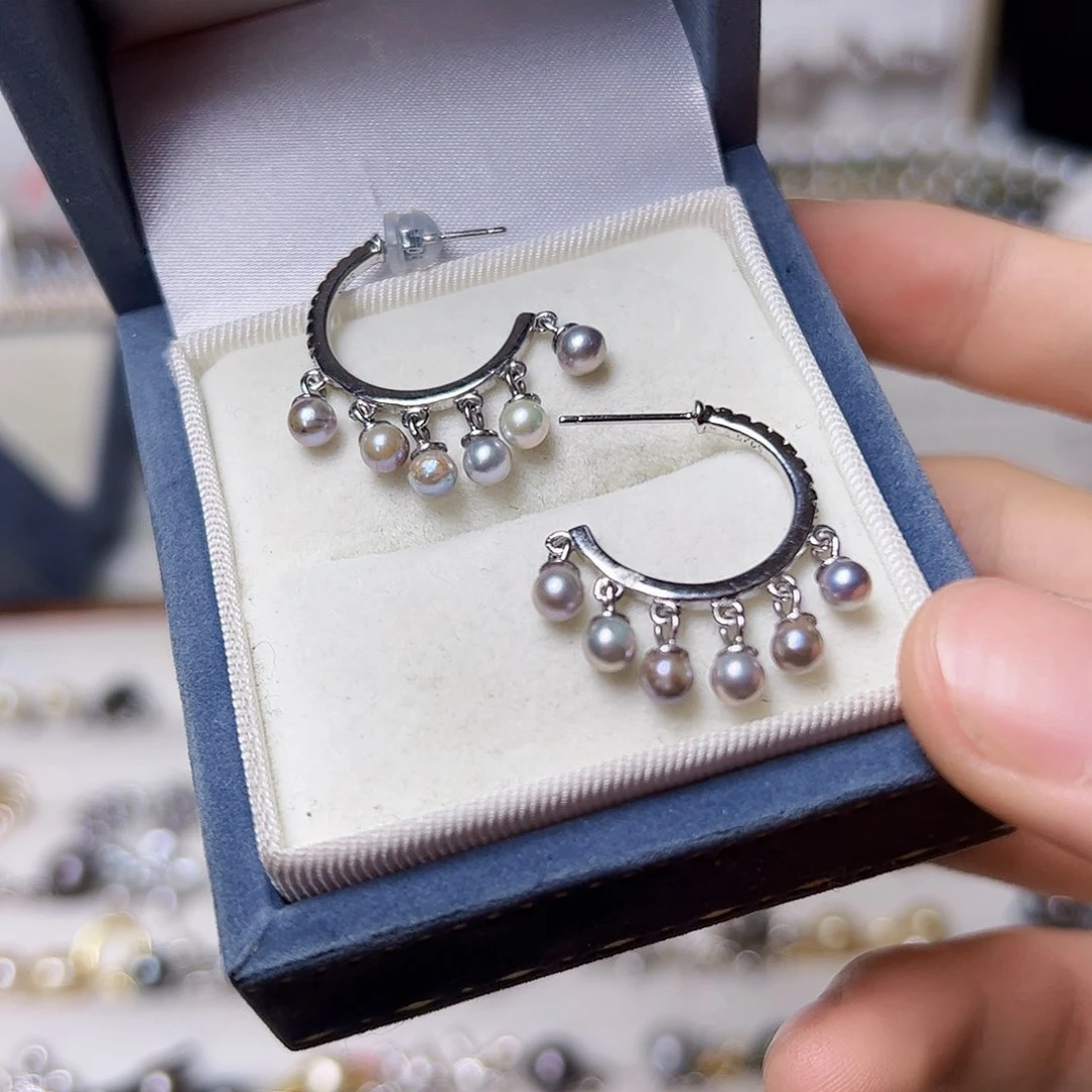 海水珍珠耳饰银S925镶嵌