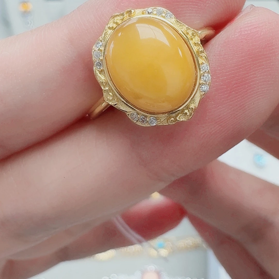蜜蜡银S925镶嵌戒指戒指