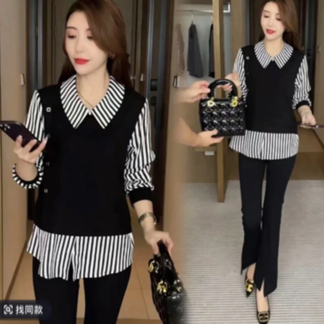 衬衫女2025春季新款长袖减龄衬衣韩版显瘦遮肚子娃娃领拼接上衣