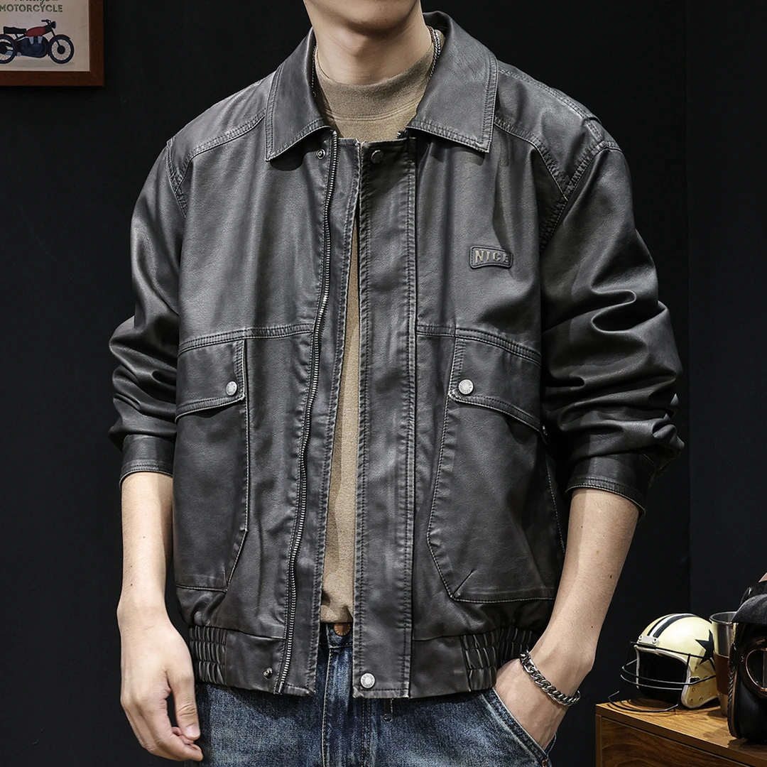 高端机车皮衣外套男秋冬2024新款男士美式复古大码潮牌衣服高级感