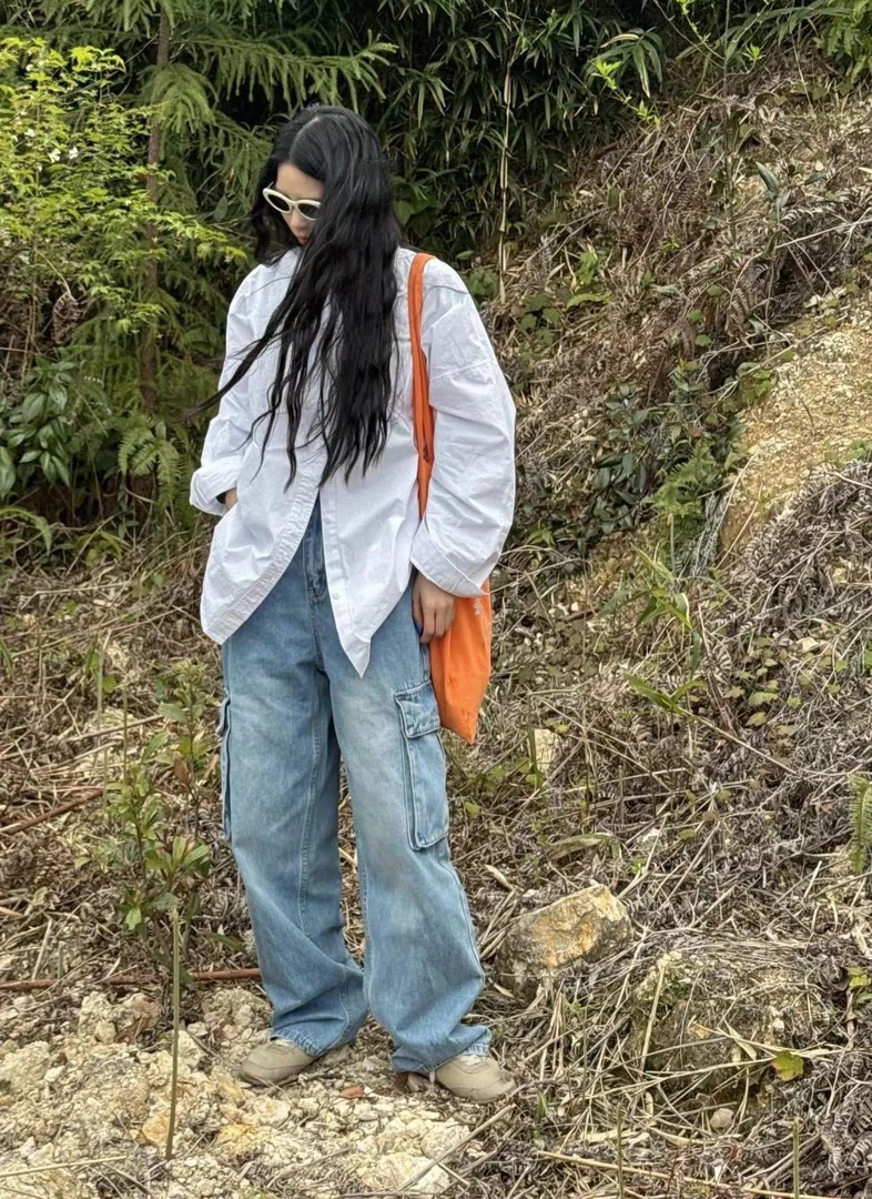 里约书店～男友衬 纯色单排扣宽松大版长袖衬衫