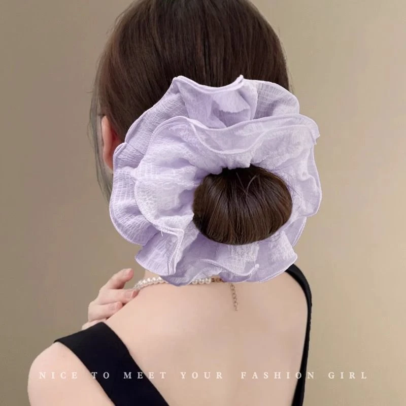 紫色大肠发圈女高级感2025年新款春夏大号公主落难双层网纱头花