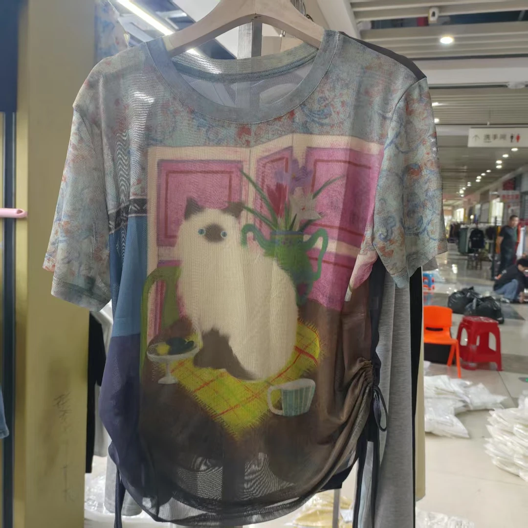 【婷姐家】2588高品质撤柜款冰丝网纱卡通猫咪