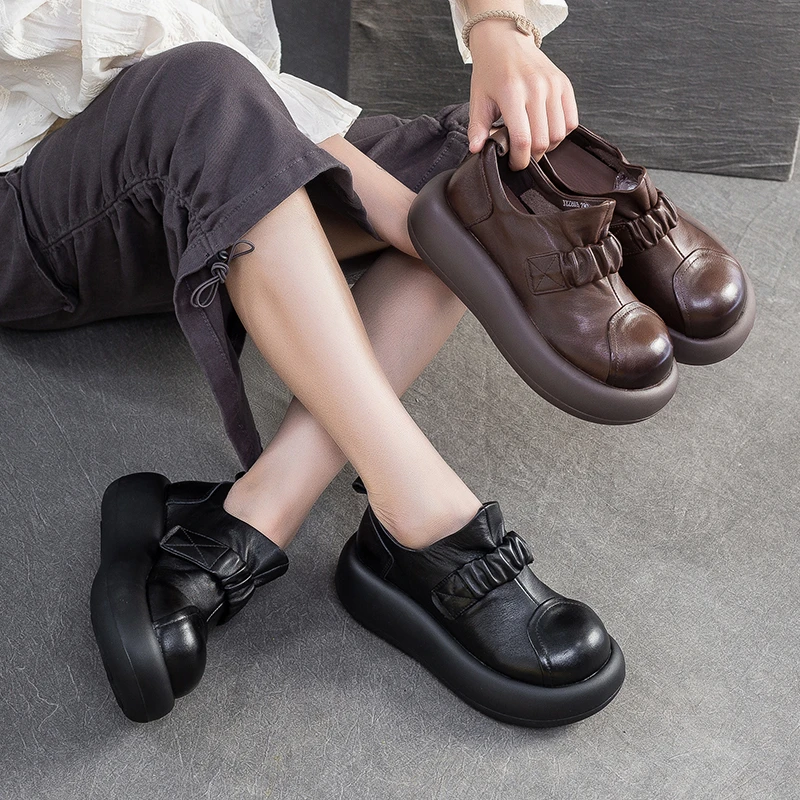 杰骤2025秋冬新款复古擦色松糕跟休闲时尚百搭舒适轻便套筒女单鞋