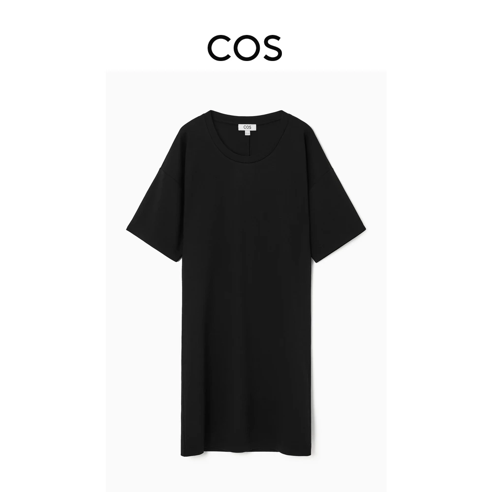 COS女装 修身版型圆领垂感T恤连衣裙黑色夏季1236480001
