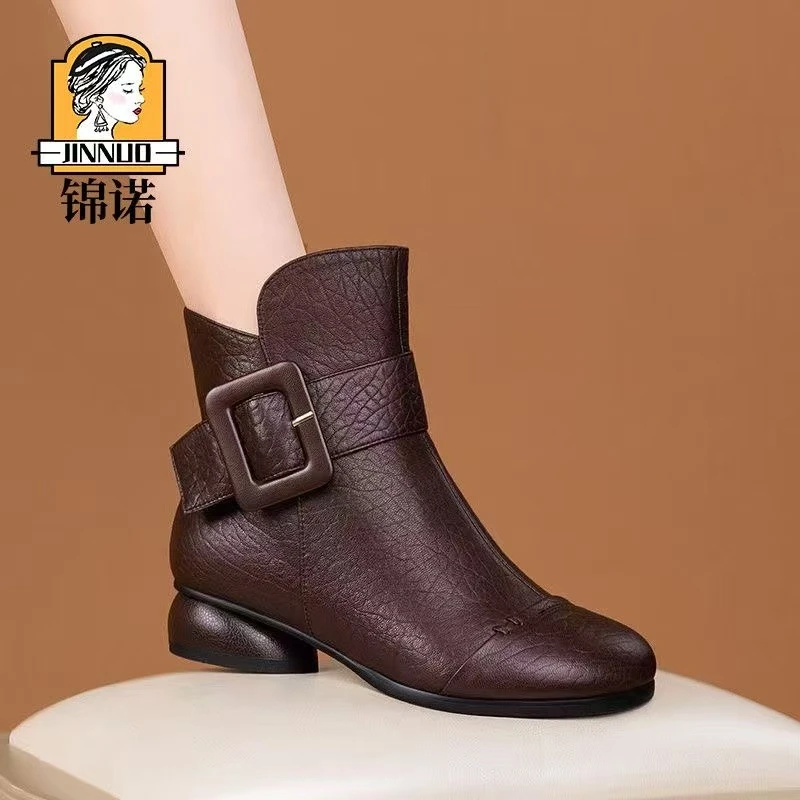 【品牌力荐】靴子女士真皮软底短靴女秋冬新款加绒保暖简约靴子洋气