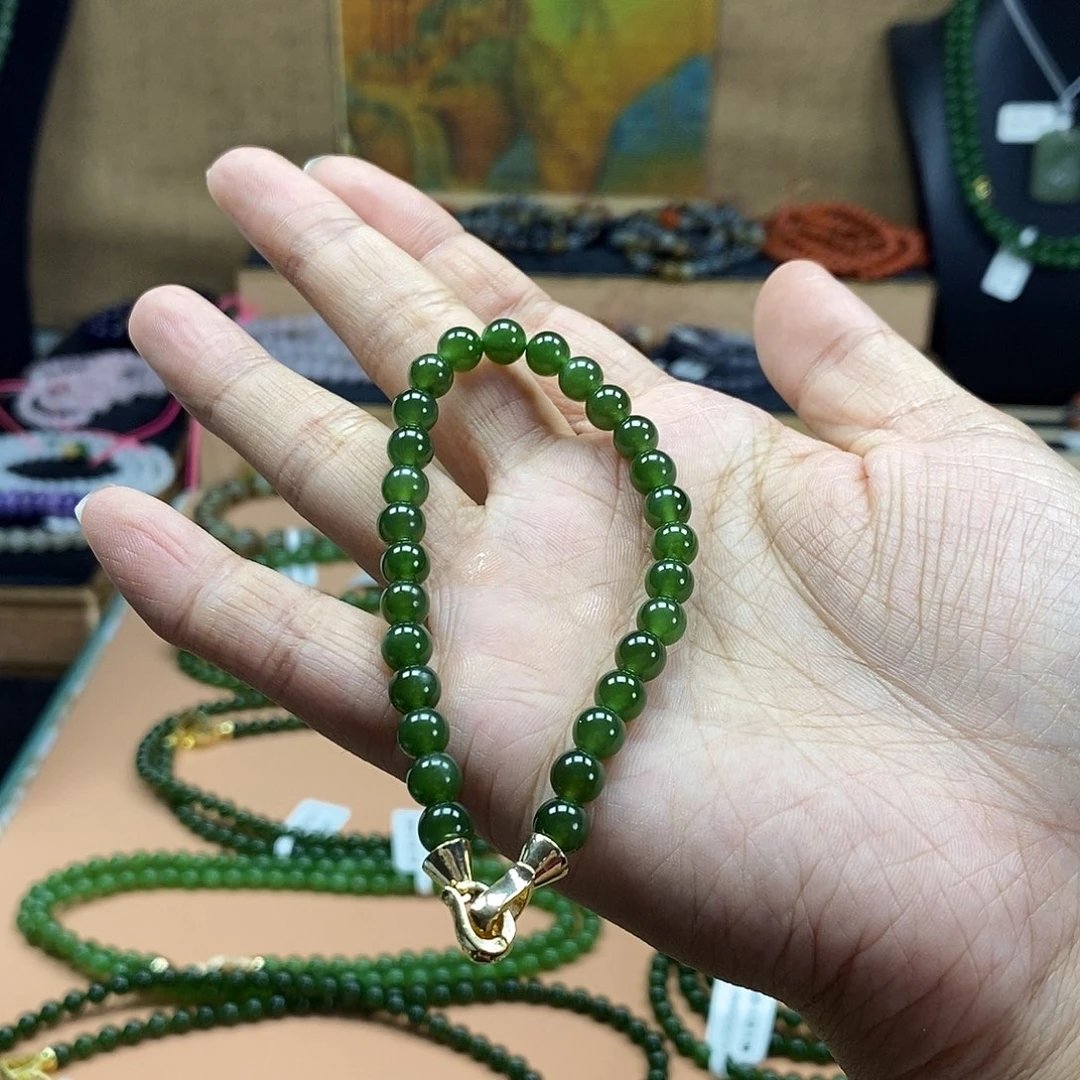 和田玉（碧玉）未镶嵌颈饰6mm菠菜