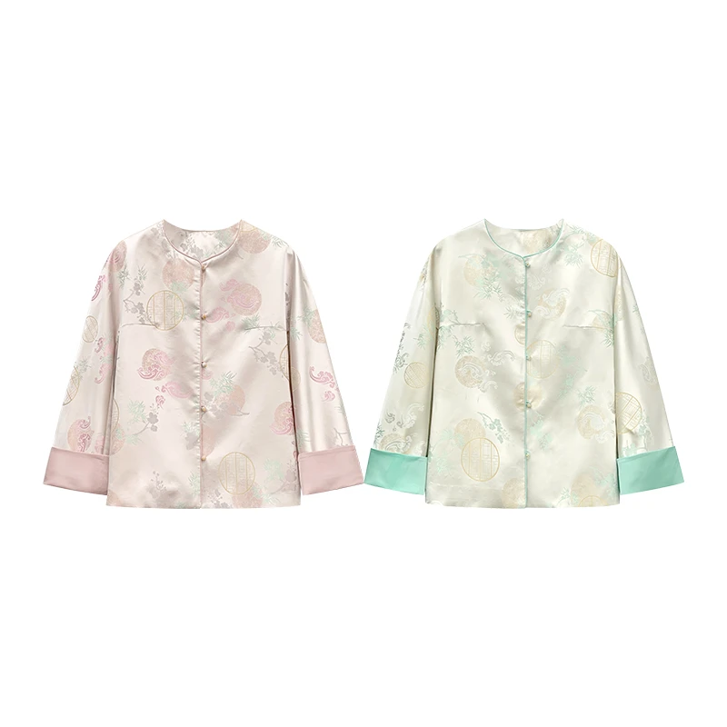 【橙庐】849003原创新中式祥云梅竹翻袖外套 春秋女士时尚休闲国风