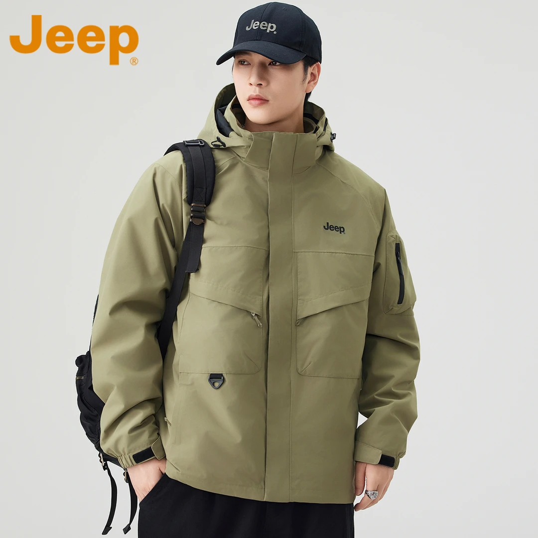 JEEP吉普户外冲锋夹克男士2025新款三合一可拆卸防水登山服男外套