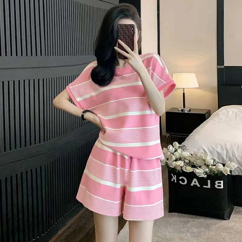 《粉嫩梦幻》两件套·套装 夏季韩版休闲失序混搭风晕染少女风套装潮