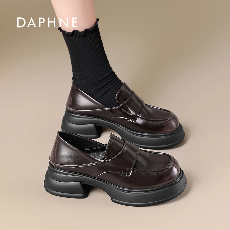 Daphne/达芙妮女鞋2025秋季乐福鞋粗跟增高简约休闲时尚百搭鞋