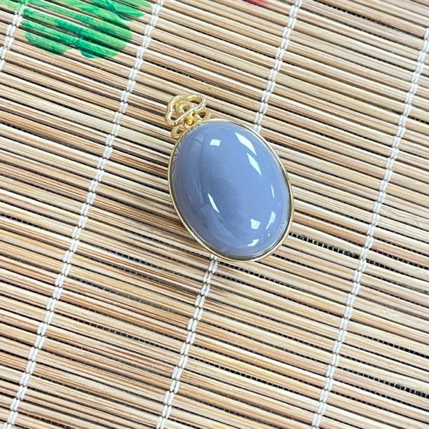 和田玉烟紫吊坠双上15x20