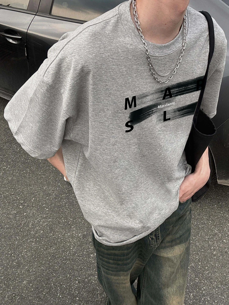 【重磅纯棉】夏季休闲半袖美式百搭运动休闲圆领印花韩版男短袖T恤