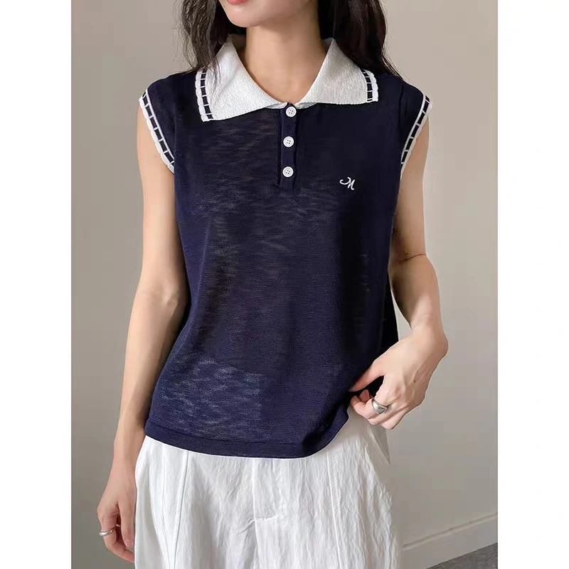 夏季时尚上衣洋气时髦减龄短袖t恤女2025新款针织冰丝polo衫