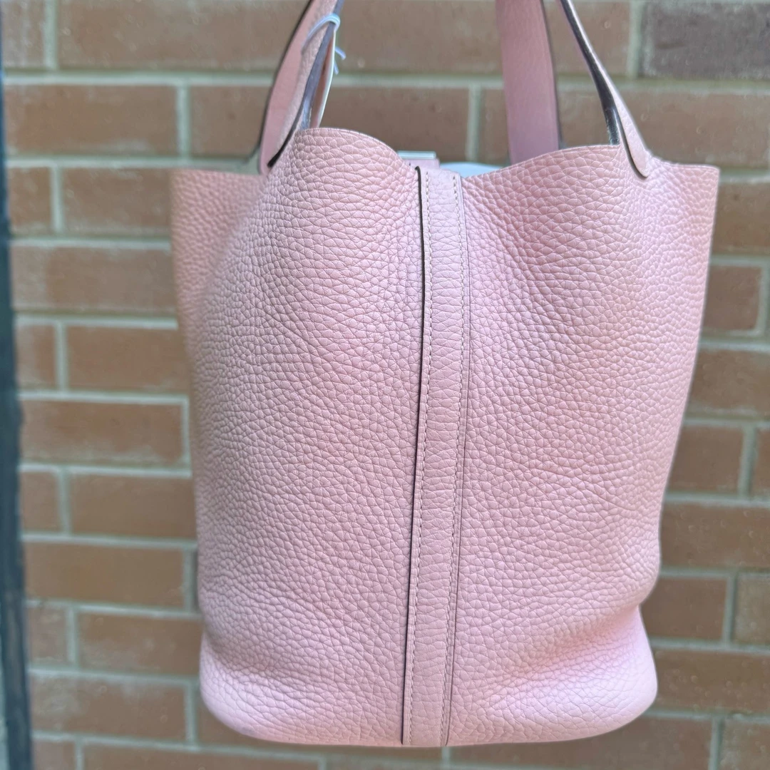 95新 Hermes/爱马仕 爱马仕粉色菜篮子银扣 22 T刻  裸包