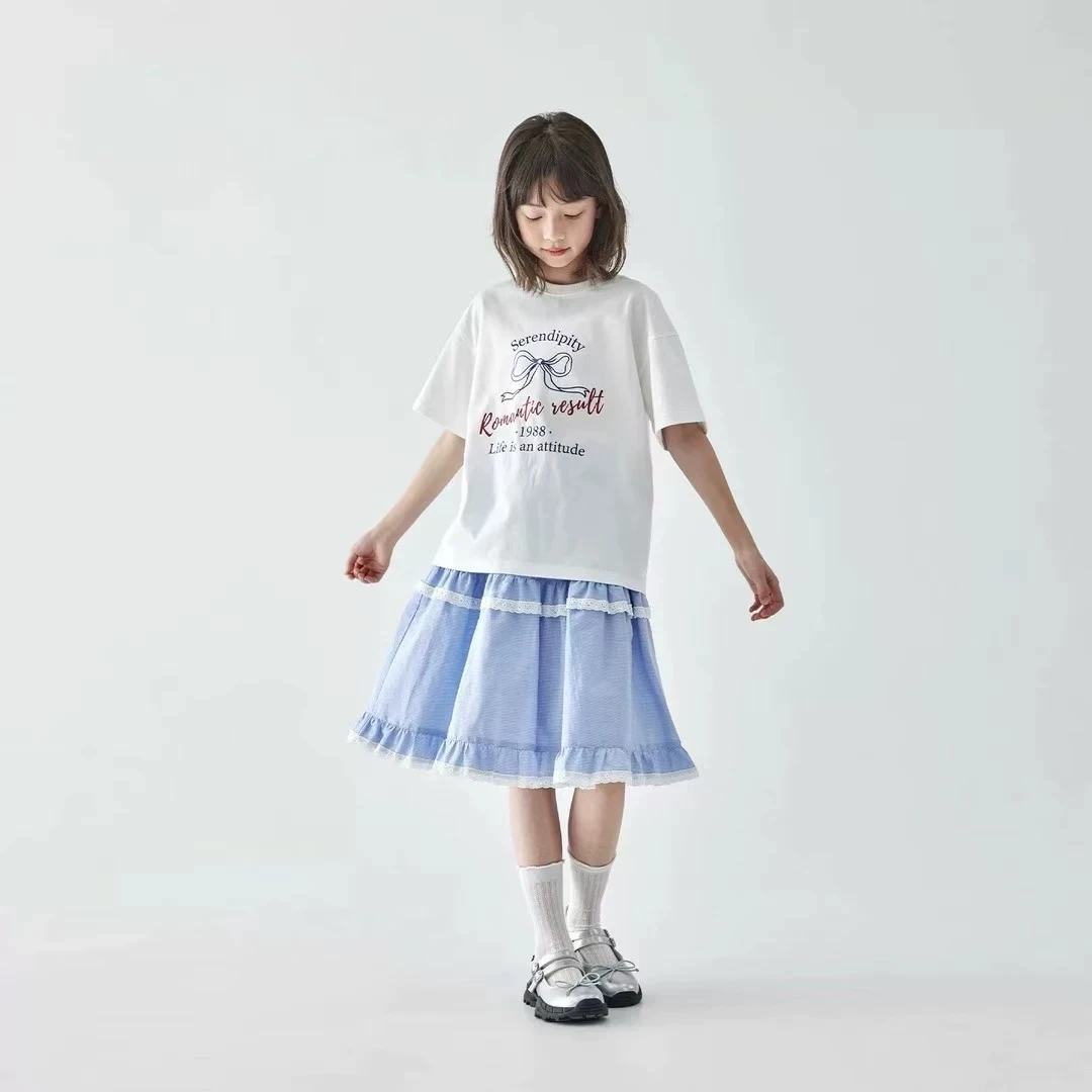 953-沫弛尔蓝色条纹套装裙女大童2025夏季新品套装