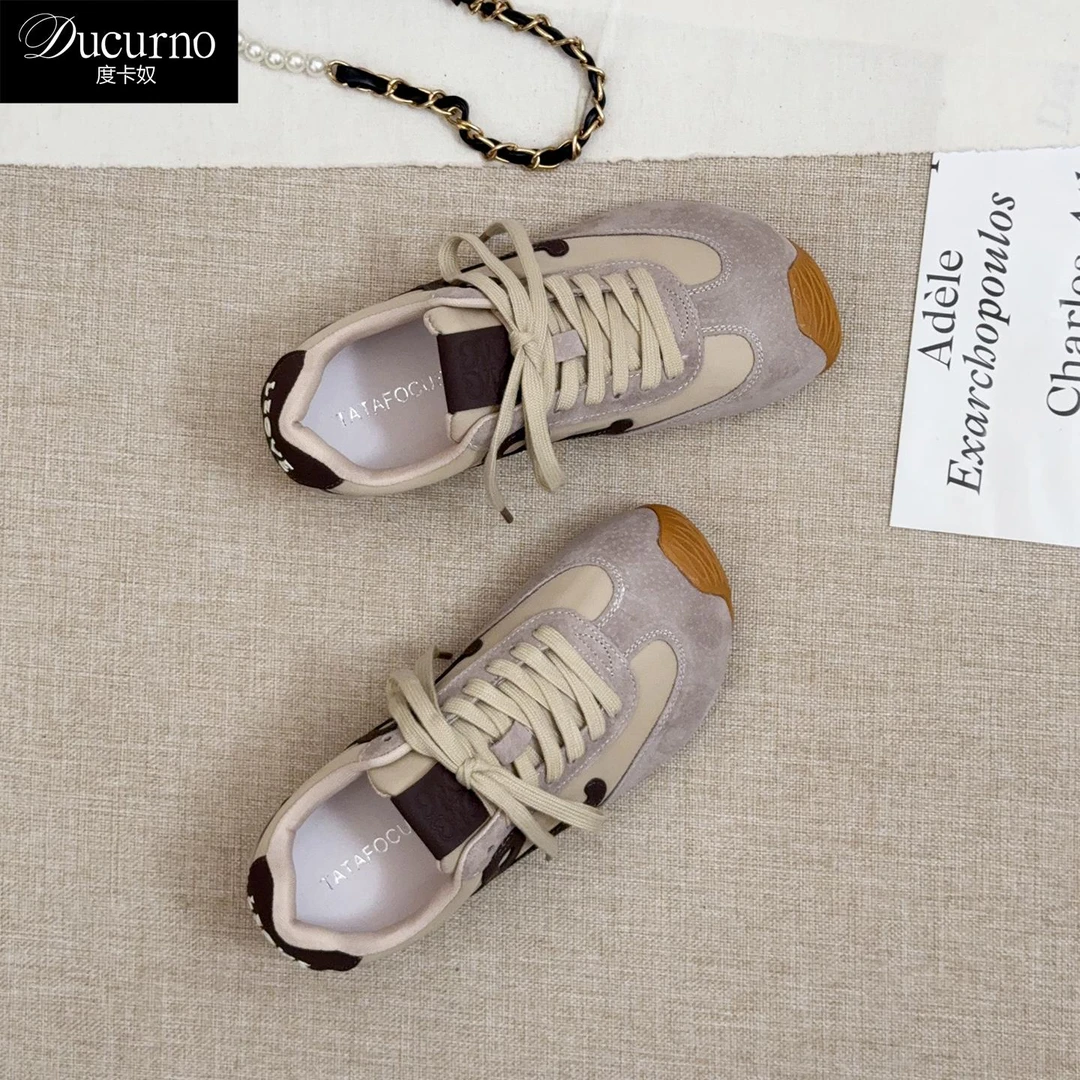 DUCURNO 覆古内增高真皮德训鞋女2025秋季新款百搭轻便软底阿甘鞋